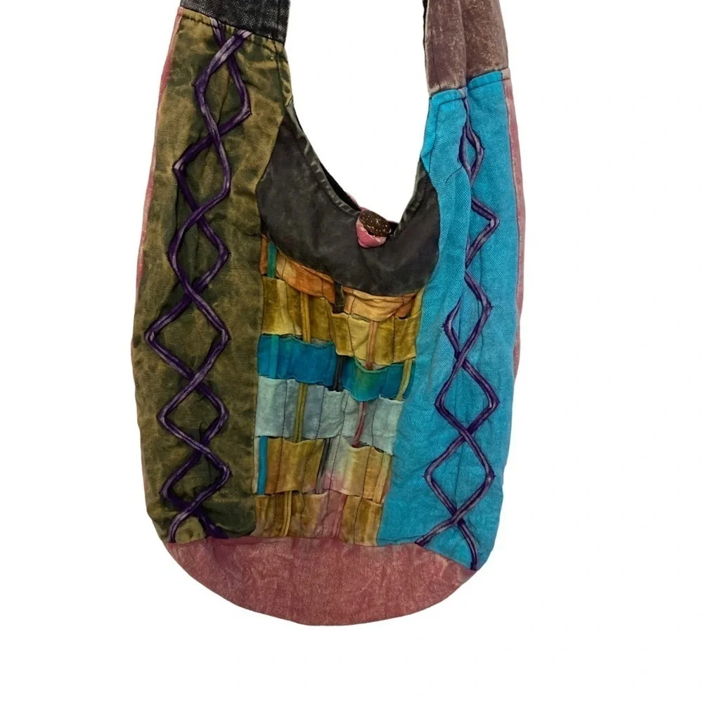 Vtg Y2K rising international boho hobo patchwork hippie shoulder purse crossbody